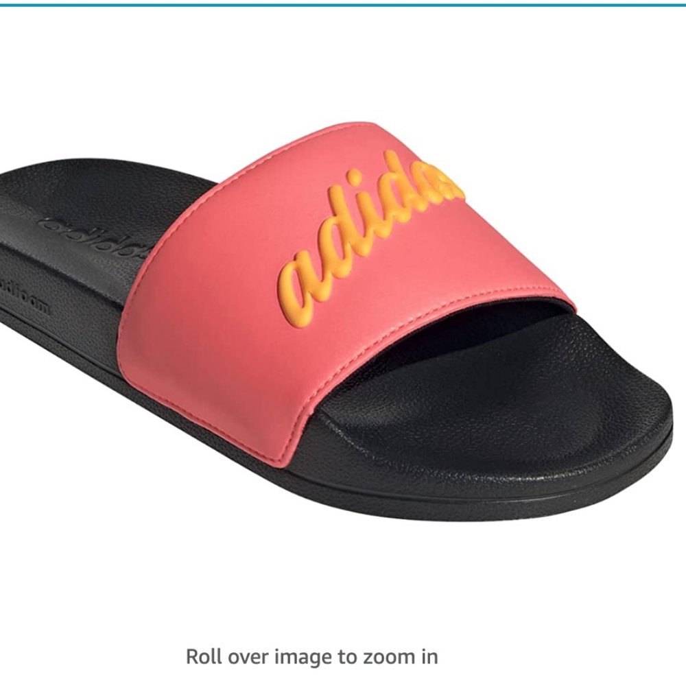 adidas Women's Adilette Shower Slides Sandal, Acid Red/Flash Orange/Core Black,